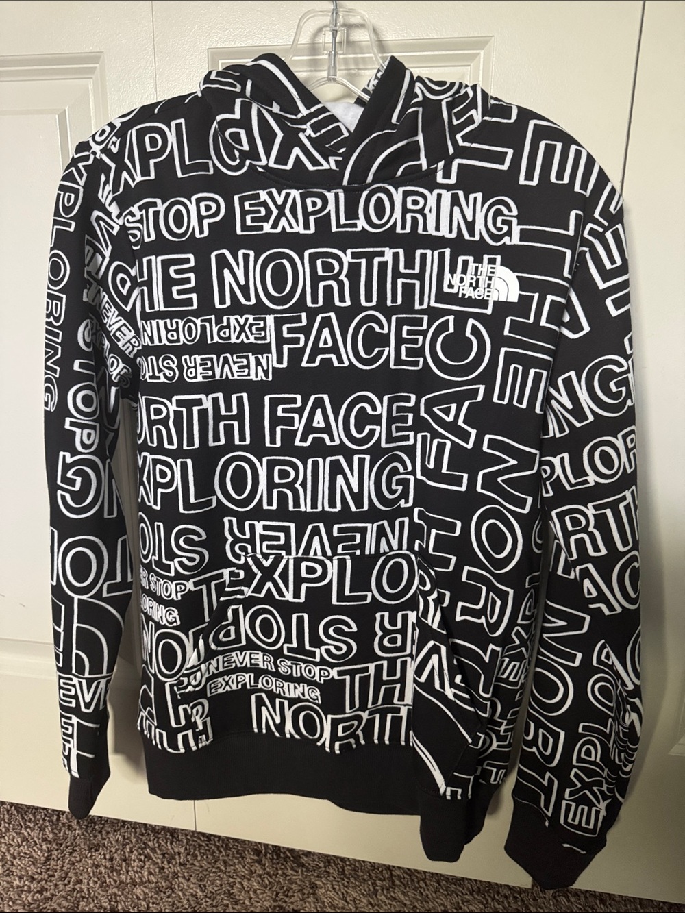 The North Face Boys Black & White Allover Logo Hoodie